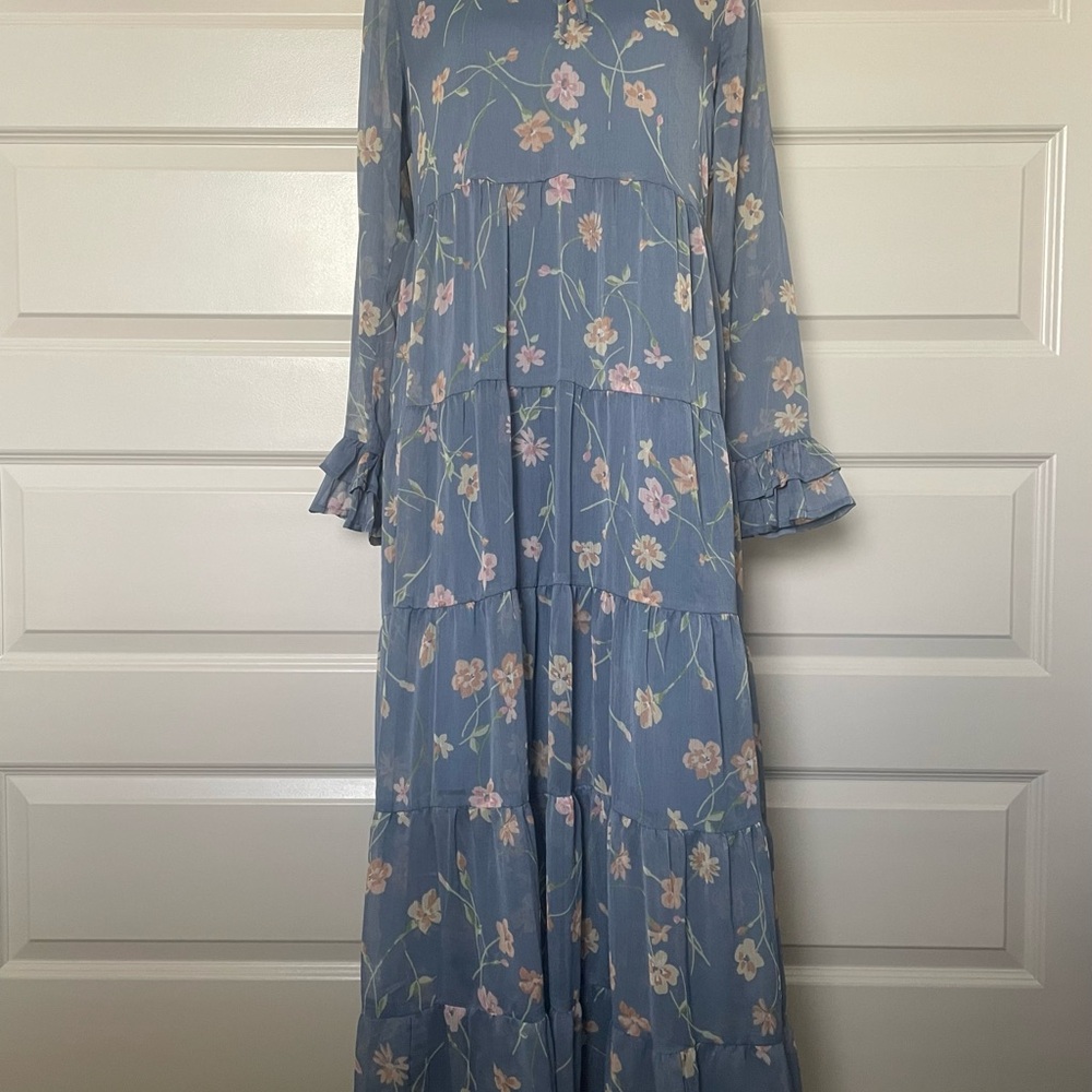 Patrons of Peace Floral Blue Maxi Dress Sz S